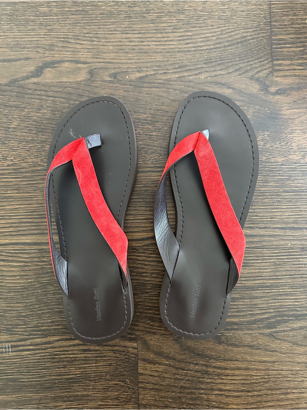 Massimo Dutti Red Suede Strap & Black Leather Women's Flip Flop Sandals